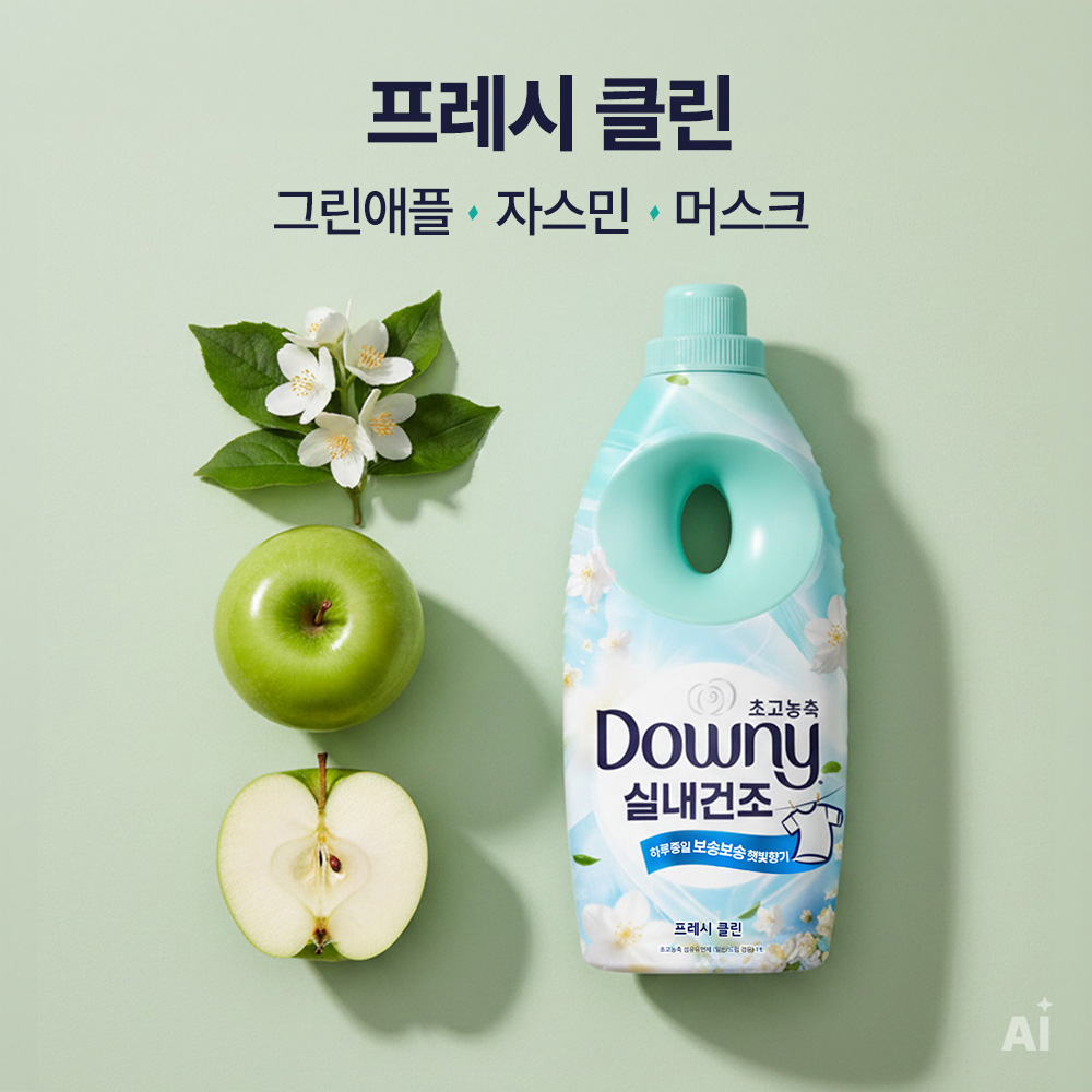 다우니 실내건조 프레시 클린 1L 초고농축 섬유유연제 본품 5개 + (증정) 섬유유연제 200ml 샘플 1개 상품 이미지