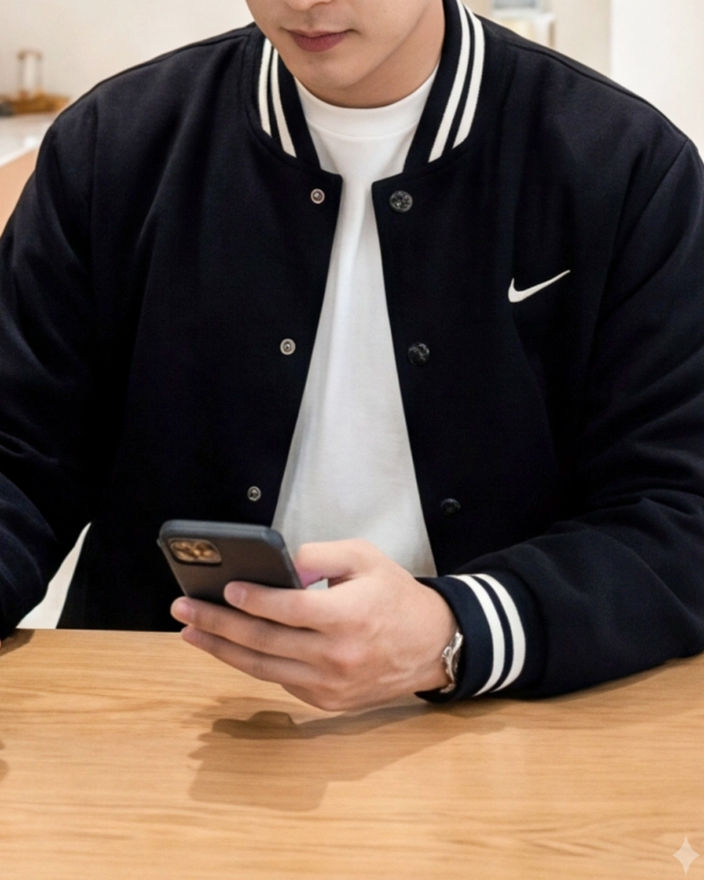 [국내매장판] 나이키 남자 울 바시티 자켓 스우시 커플 야구점퍼 봄 아우터 블랙, XL - 상세 이미지 4
