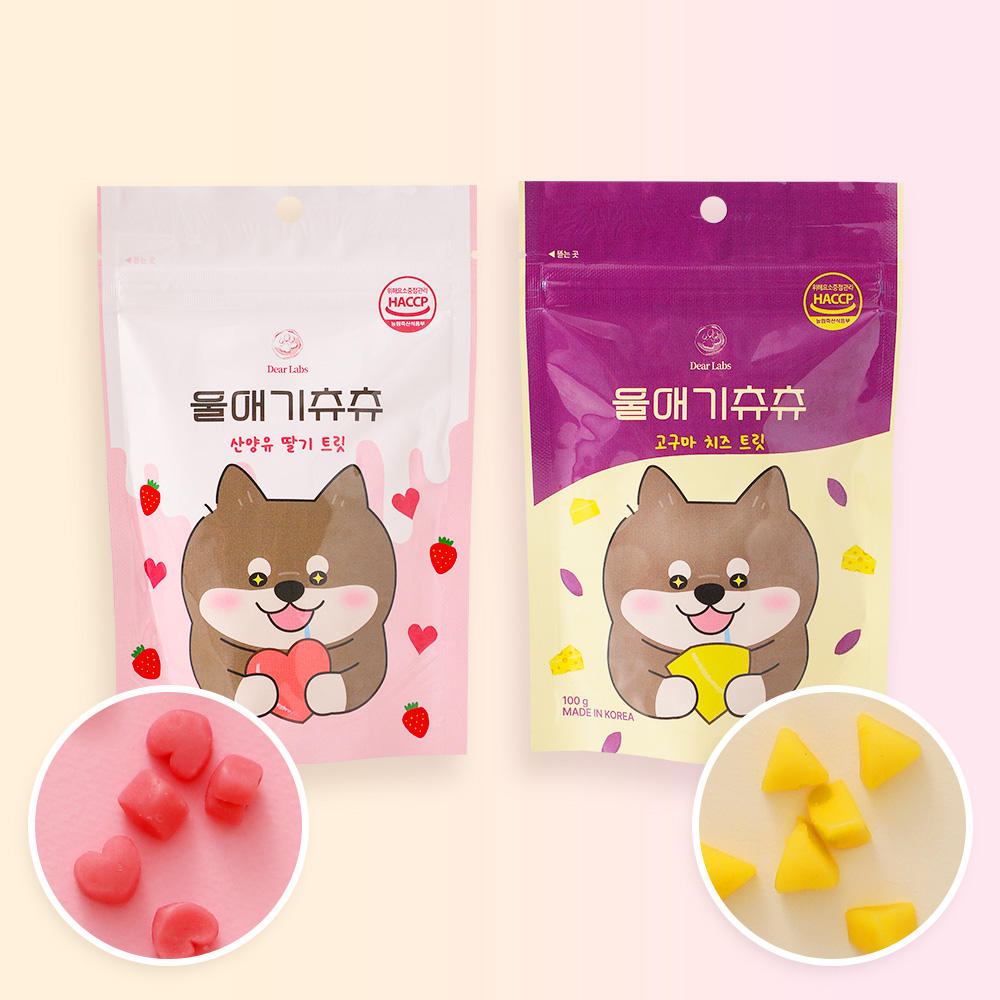 디어랩스 강아지간식 울애기츄츄 트릿세트 (고구마치즈 + 산양유딸기) 노즈워크트릿 져키 - 상품 이미지