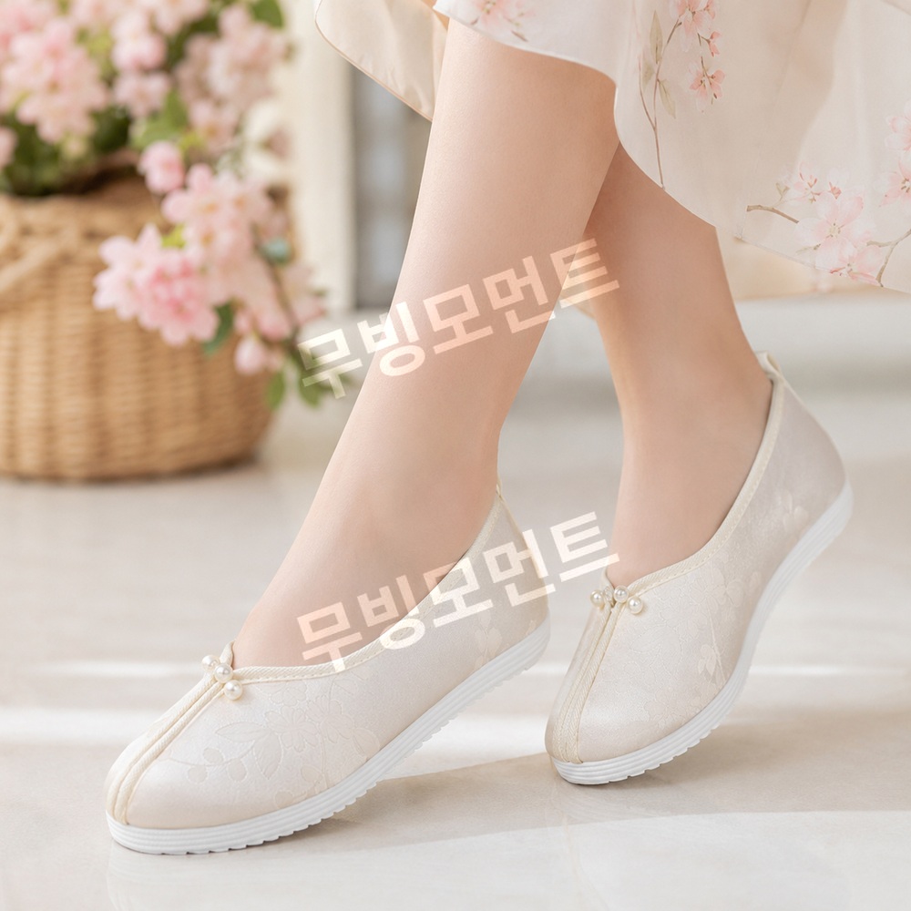 꽃신 한복신발 꽃자수 단화 둥근코 여성 생활한복 - 상품 이미지