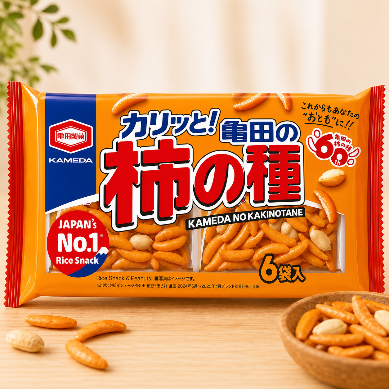 일본과자 카메다 카키노타네 쌀과자 6봉입 오리지널, 180g, 1개 - 상품 이미지