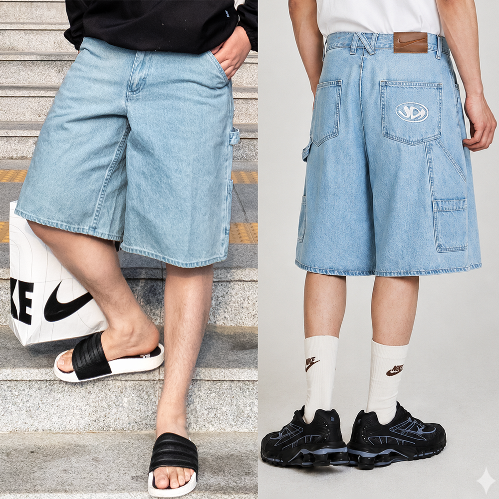 나이키 남자 데님 쇼츠 와이드 반바지 여름 청바지 버뮤다 팬츠 IO7868연청, 2XL - 상품 이미지