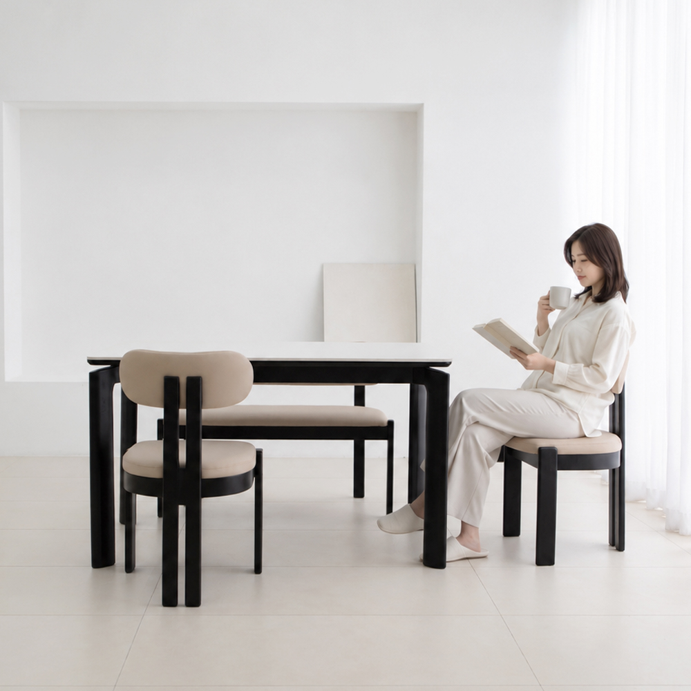 헤닝 바이브 블랙 원목 세라믹 식탁세트 식탁+의자2+벤치1, 1400mm, 아쿠틱스 이미지 8