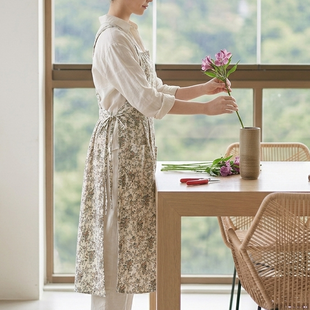 네추럴 보타닉 플로랄 꽃무늬 공방 플로리스트 주방 카페 방수 원피스 앞치마 에이프런 이미지 6