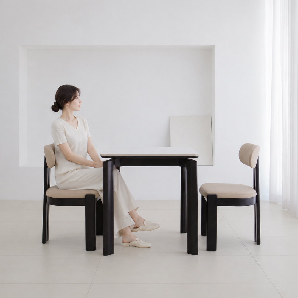 헤닝 바이브 블랙 세라믹 식탁세트 2인 식탁+의자2, 800mm, 아쿠틱스 이미지 8