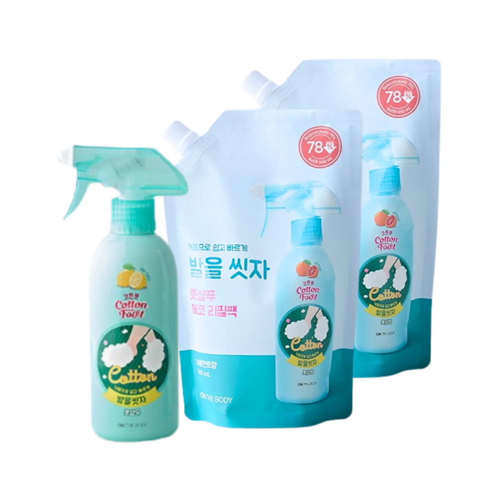 온더바디 코튼풋 발을씻자 풋샴푸 레몬 510ml+레몬향 리필 500ml x2개 - 상품 이미지