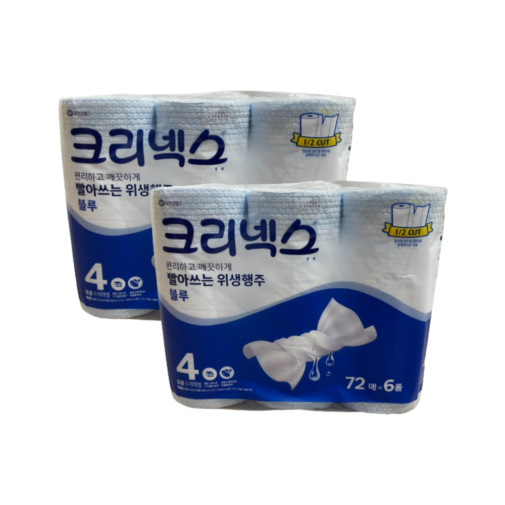 크리넥스 빨아쓰는 위생행주 블루 72매 6롤 x2팩 - 상품 이미지