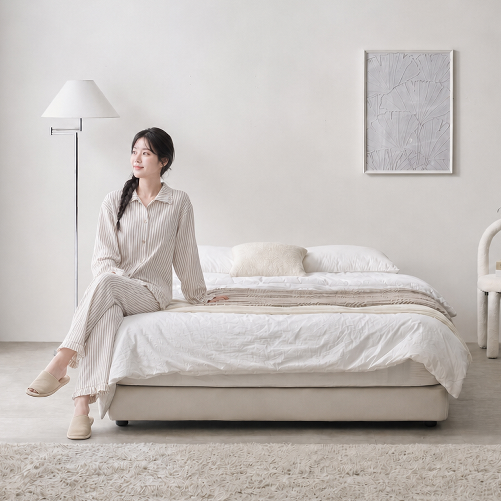 패브릭침대 플러피 무헤드형 퀸 호텔 페브릭 조야원단 평상형 침대 프레임 Q - 상품 이미지