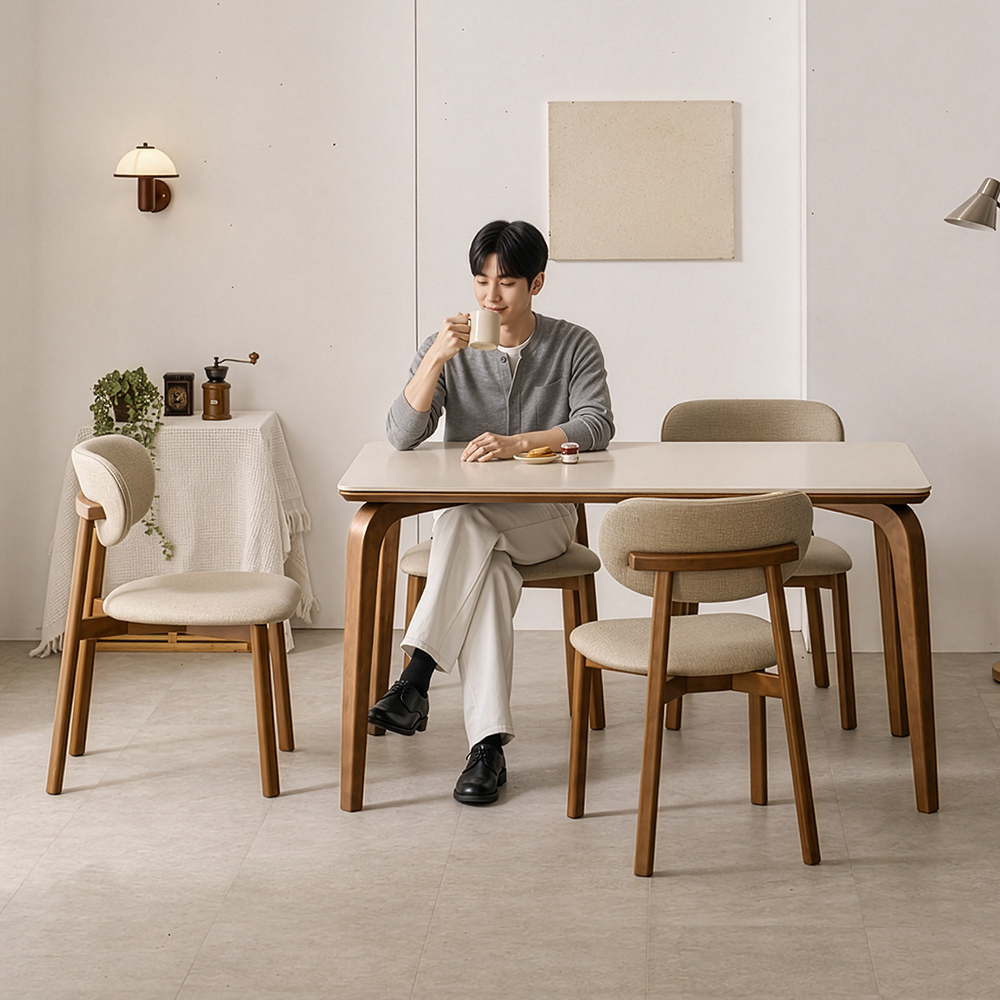 베스퍼 원목 테이블 포세린 세라믹 식탁세트 식탁+의자4, 1400mm, 쿠키 이미지 3