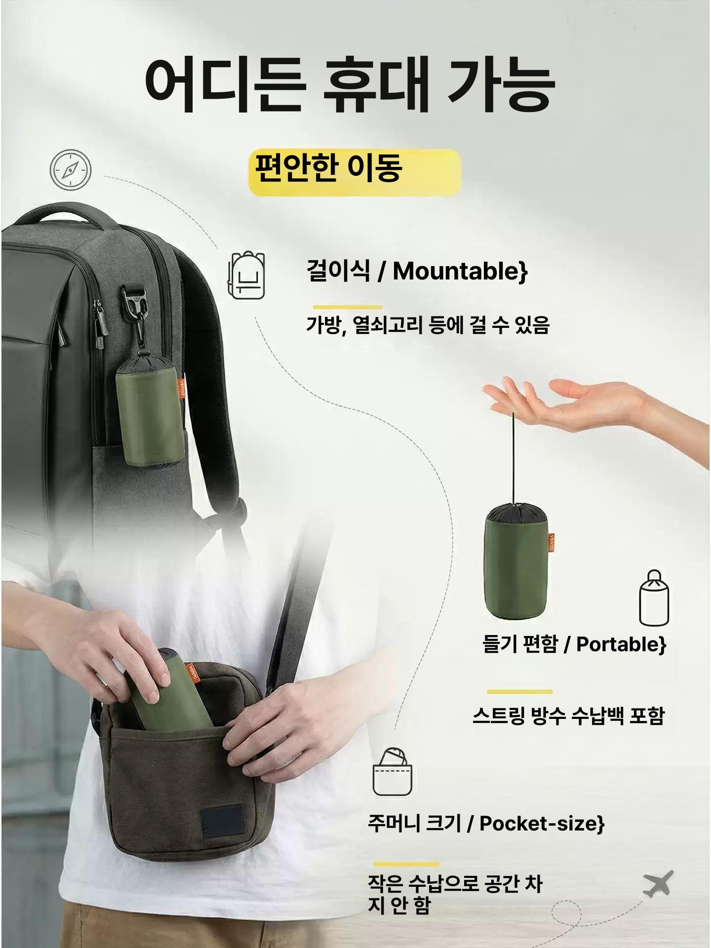 초경량 소매 우의 남녀공용 하이킹 방수 포켓 휴대용 야외용 스프링그래스그린 L 208g - 상세 이미지 2