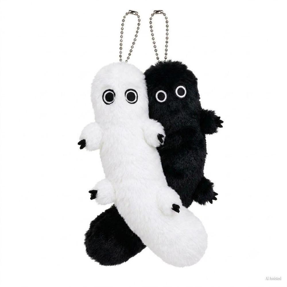 고깔모자 아틀리에 붓벌레 인형 키링 화이트 블랙 18cm - 상품 이미지