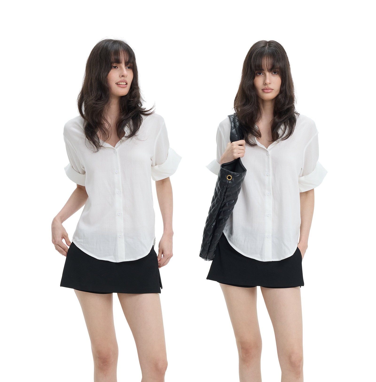 Veryrareme 여성린넨셔츠 롤업 카라 라이오셀 반팔 블라우스 셔츠 탑 - 상품 이미지