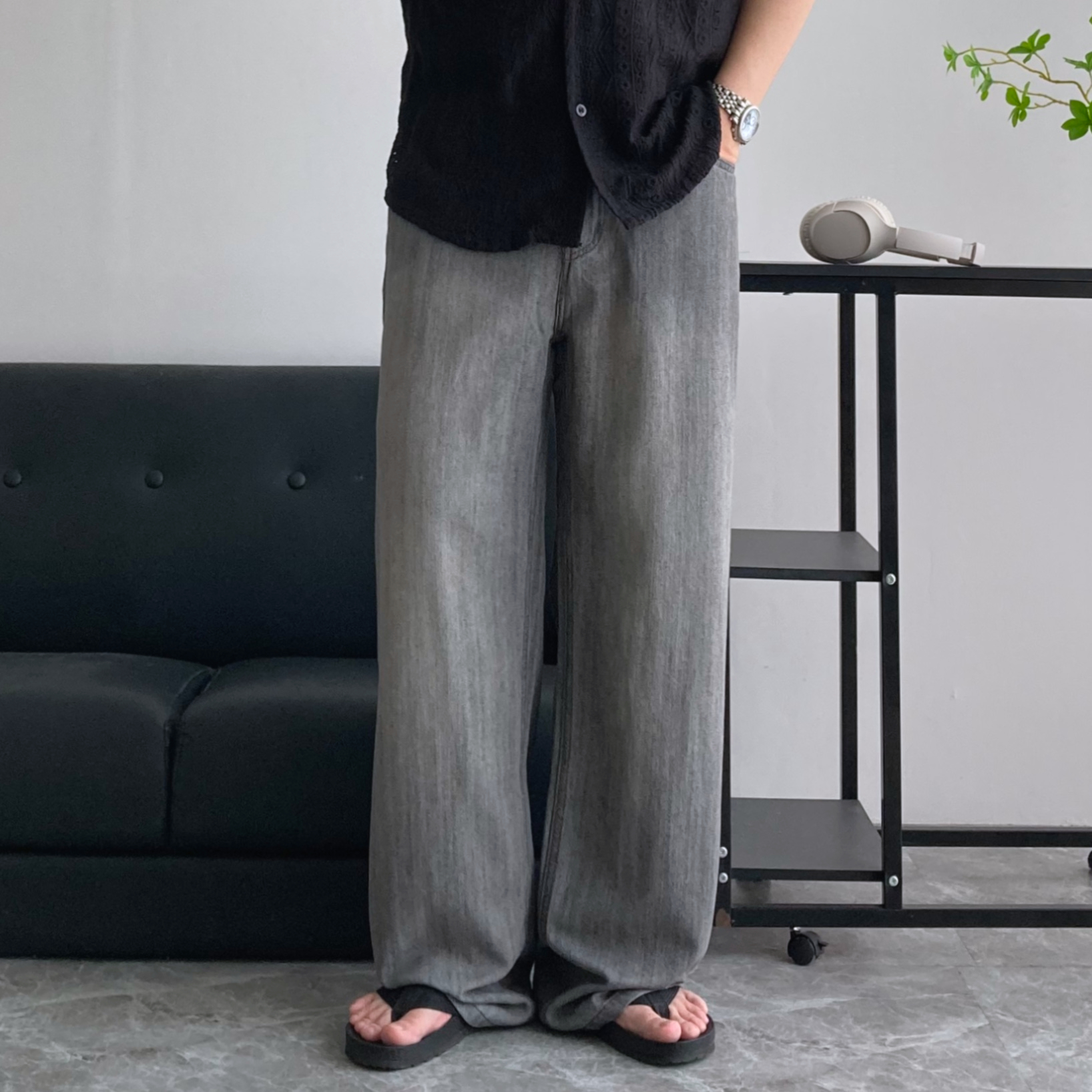 남자청바지 COOL 여름 S-3XL 뒷밴딩 세미와이드 데님팬츠 - 상세 이미지 2