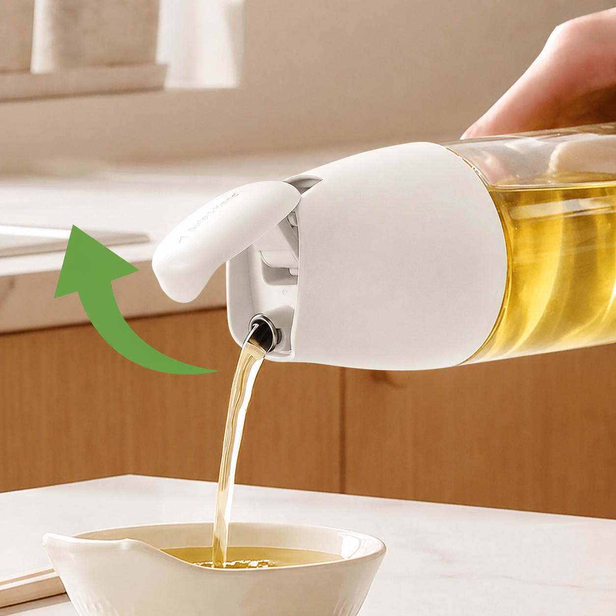 자동개폐 오일병 500ml 올리브오일 참기름 간장 유리 양념병 소분용기 - 상품 이미지