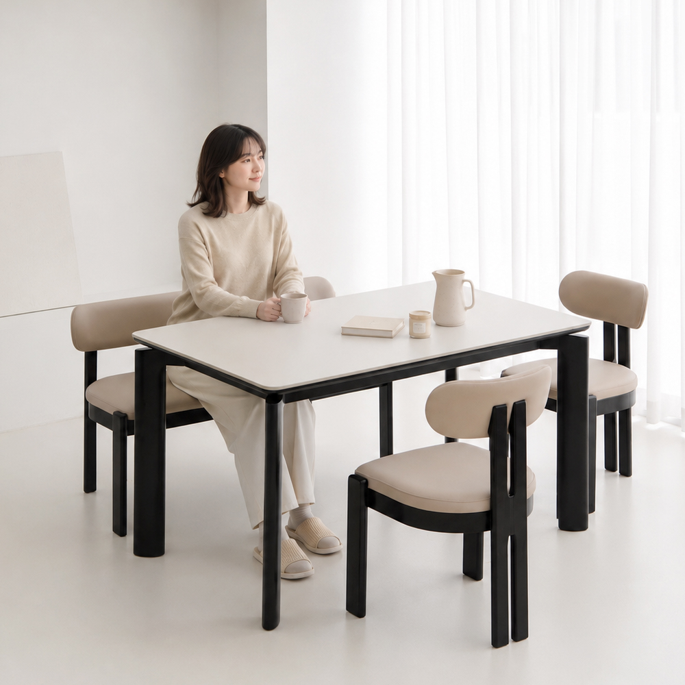 헤닝 바이브 블랙 원목 세라믹 식탁세트 식탁+의자2+벤치1, 1400mm, 아쿠틱스 이미지 7