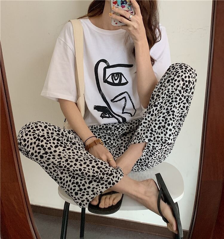 언니네산지직송 염정아바지 호피무늬 레오파드 와이드팬츠 파자마 홈웨어 루즈핏 6XL - 상세 이미지 5