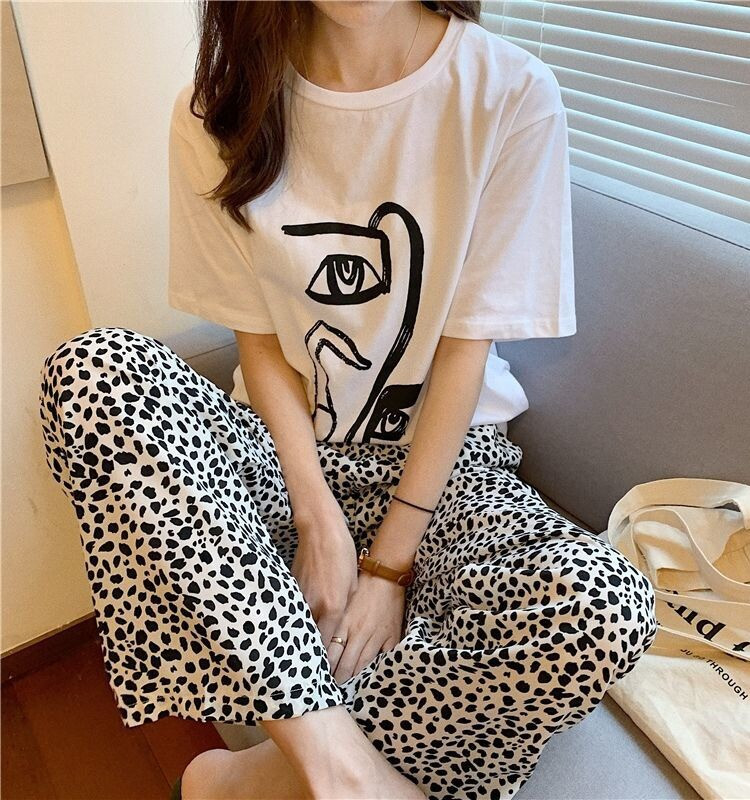 언니네산지직송 염정아바지 호피무늬 레오파드 와이드팬츠 파자마 홈웨어 루즈핏 6XL - 상품 이미지