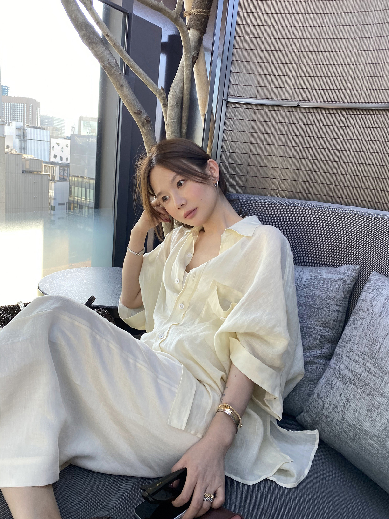 WXLSTUDIO 여성 린넨셔츠 반팔 라미 모시 셔츠 여름 블라우스 이미지 6
