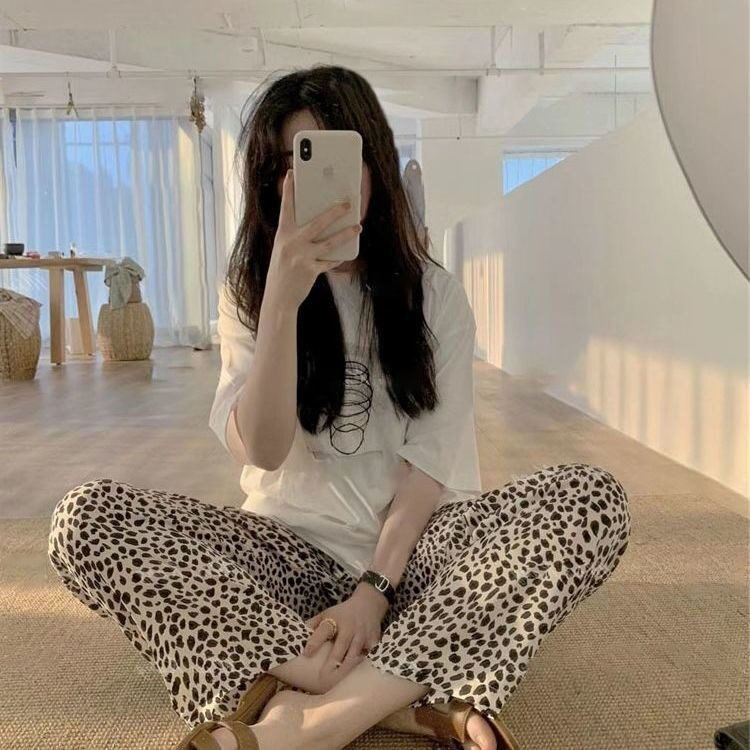 언니네산지직송 염정아바지 호피무늬 레오파드 와이드팬츠 파자마 홈웨어 루즈핏 6XL - 상세 이미지 3
