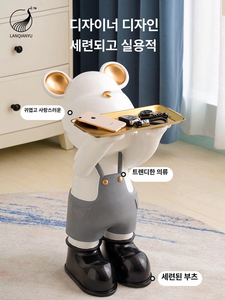 곰돌이 차키 트레이 현관 열쇠 보관함 인테리어 오브제 수납 거치대 소품 거실 핑크 66cm - 상세 이미지 3