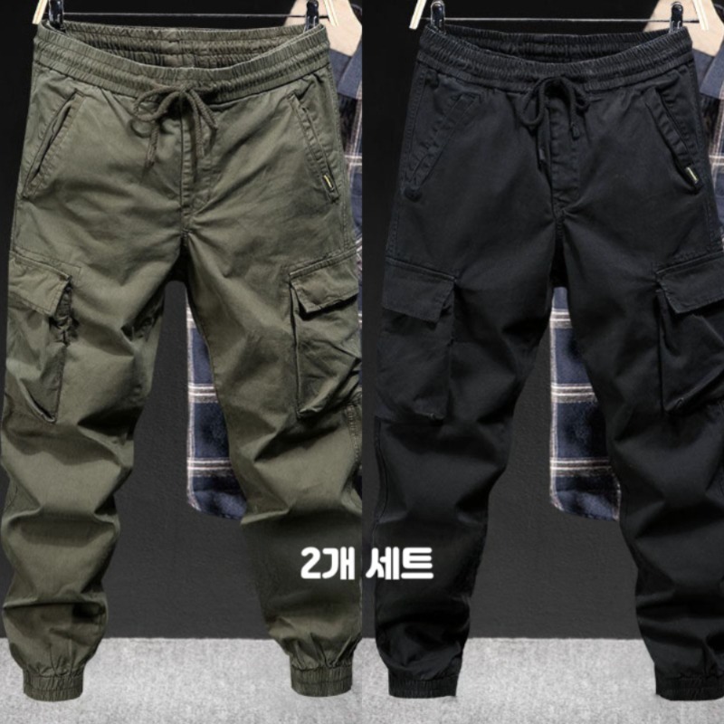 작업복 워크업바지 노가다 카고바지 보호 긴바지 2개 1세트 작업복하의 딥그린 + 블랙 - 상세 이미지 5