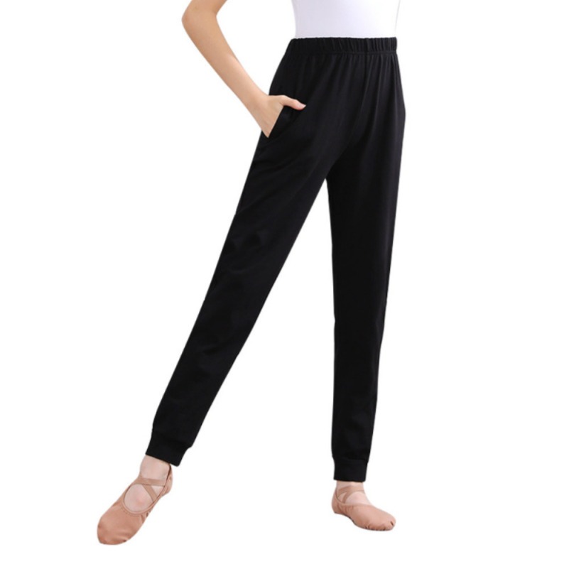 발레 팬츠 긴바지 성인 땀복 점프수트 미드 플랫 넉넉한 와이드 바지 블랙 모던 3XL - 상세 이미지 4