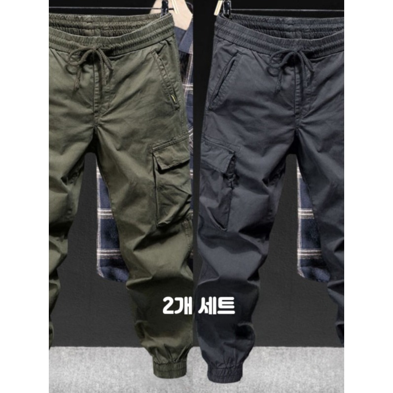 작업복 워크업바지 노가다 카고바지 보호 긴바지 2개 1세트 작업복하의 딥그린 + 블랙 - 상세 이미지 3