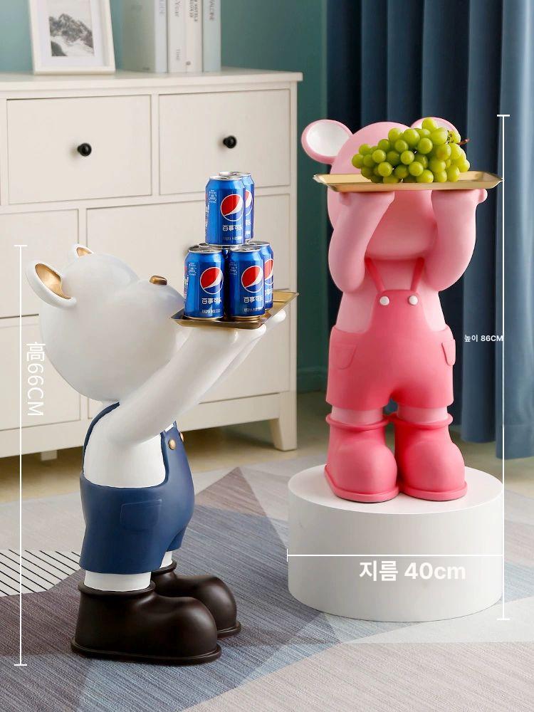 곰돌이 차키 트레이 현관 열쇠 보관함 인테리어 오브제 수납 거치대 소품 거실 핑크 66cm - 상세 이미지 2