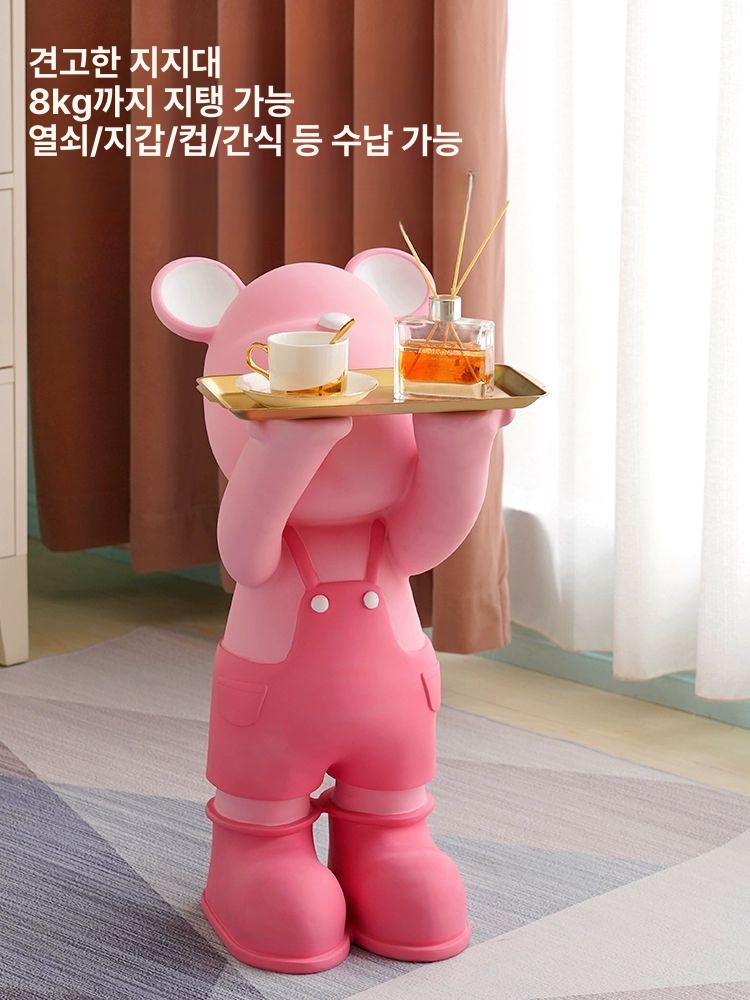 곰돌이 차키 트레이 현관 열쇠 보관함 인테리어 오브제 수납 거치대 소품 거실 핑크 66cm - 상세 이미지 5