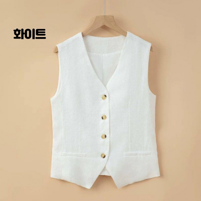 여성 조끼베스트 린넨 슬림핏 민소매 V넥 조끼 데일리룩 경량 정장 베스트 빅사이즈 그레이 - 상세 이미지 3