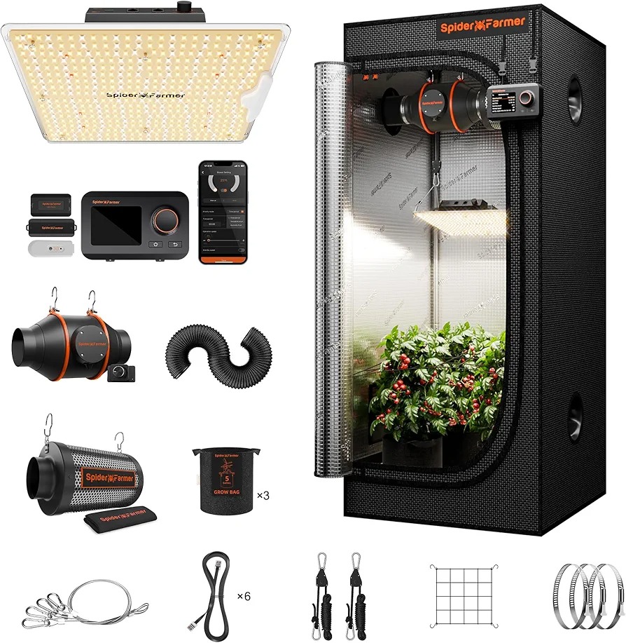 프리미엄 식물재배 시스템 SF1000D LED 식물 생장등 포함 2x2x5피트 재배 텐트 키트 및 4인치 환기 시스템