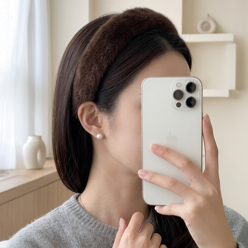 포근 따뜻 페이크 퍼 겨울 헤어 밴드 머리띠 [블랙 베이지 화이트 애쉬그레이 브라운] N944 - 상세 이미지 2