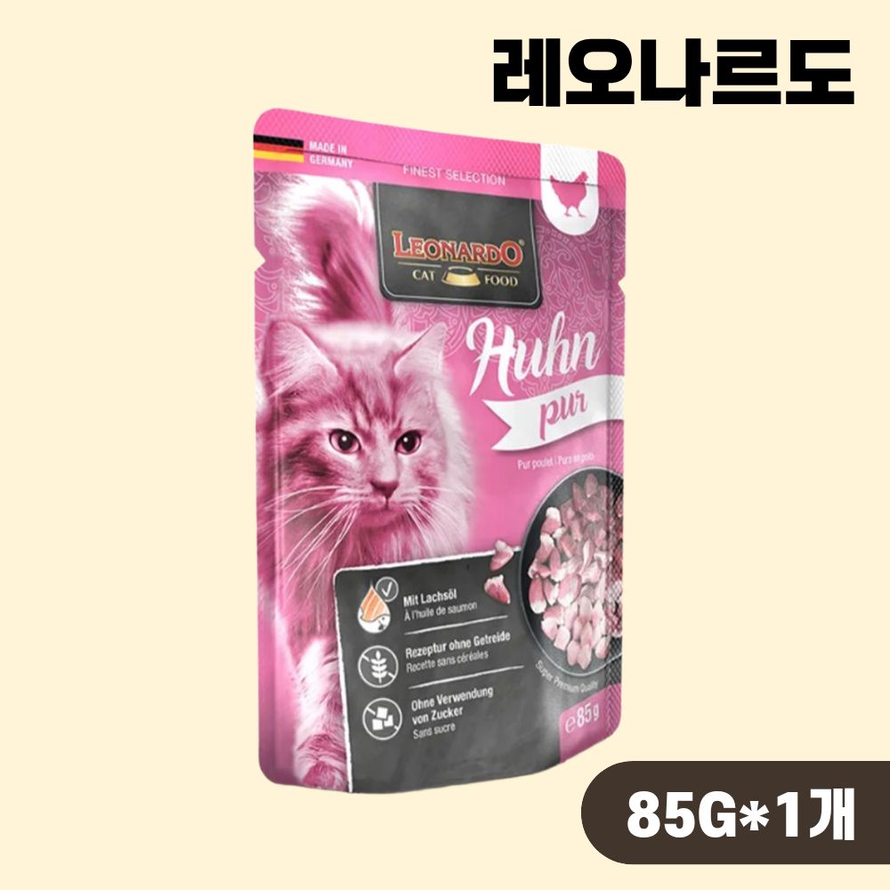 레오나르도 캣 습식 주식 파우치 퓨어 치킨, 85g, 1개 - 상품 이미지