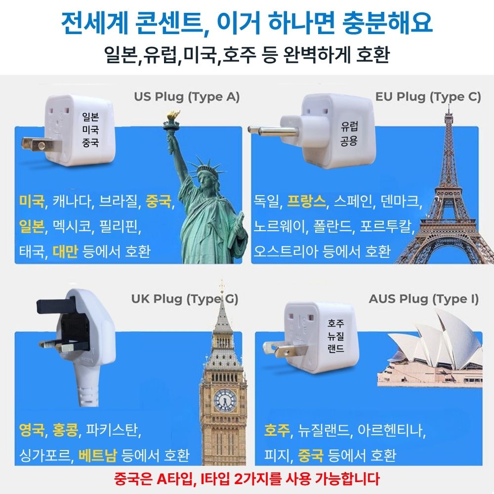스피노 해외 여행용 멀티 어댑터 미국 중국 홍콩 110V 콘센트 여행용 멀티탭 일본여행 돼지코 어댑터 플러그 유럽 - 상세 이미지 2