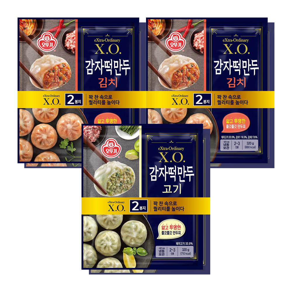 오뚜기 X.O. 감자떡만두 고기 2개+X.O. 감자떡만두 김치 4개 총 6개 - 메인 이미지
