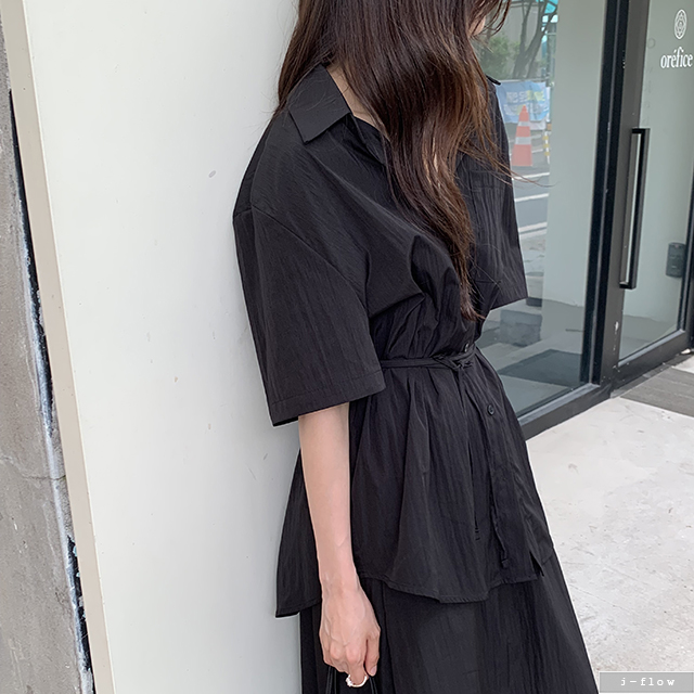 모번 나일론 오버핏 스트랩 반팔 셔츠 3col 여름 빅사이즈 하프 보이핏 루즈 제이플로우 이미지 6