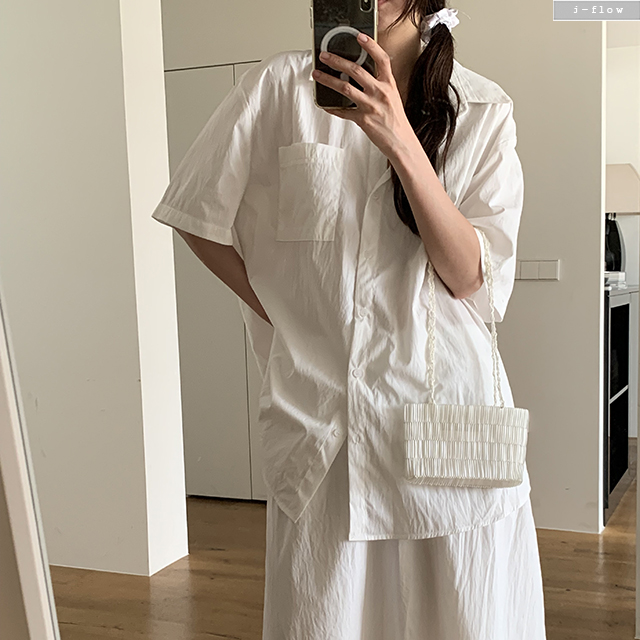 모번 나일론 오버핏 스트랩 반팔 셔츠 3col 여름 빅사이즈 하프 보이핏 루즈 제이플로우 이미지 8