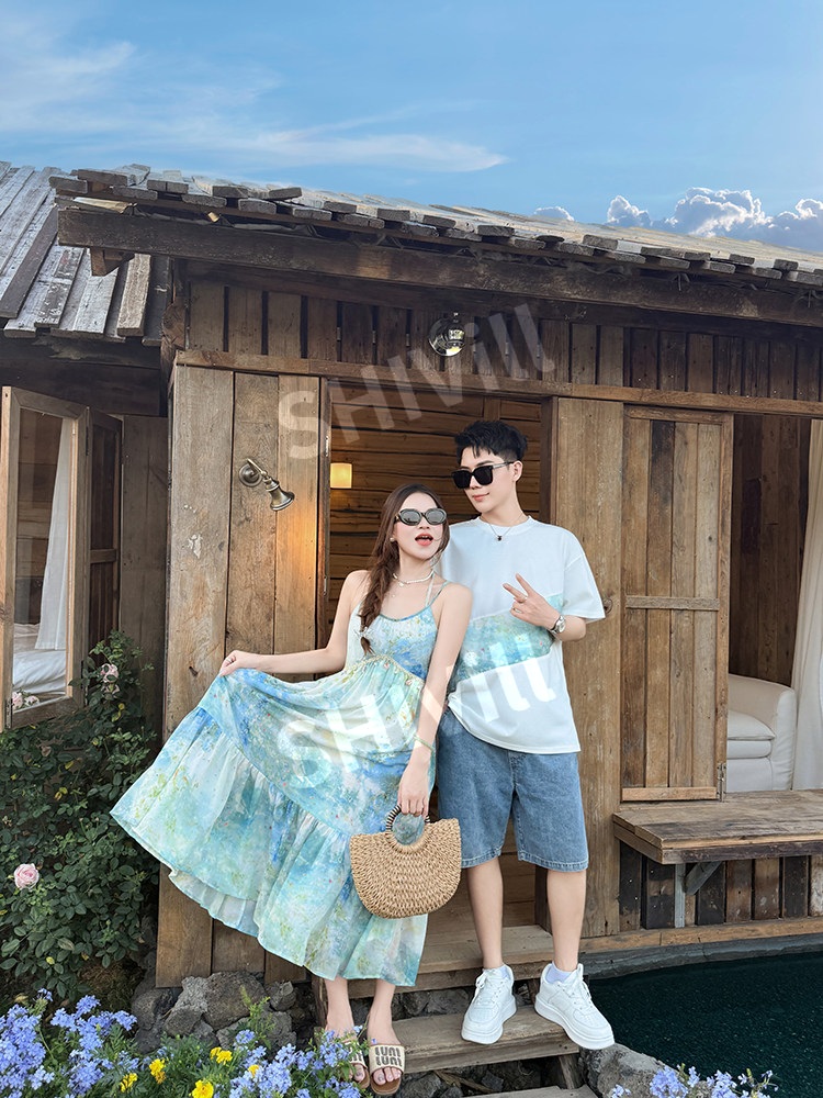 패밀리룩 시밀러룩 여름 가족 커플룩 맥시 비치 드레스 반팔티 비치웨어 휴양지 바캉스룩 - 상세 이미지 5