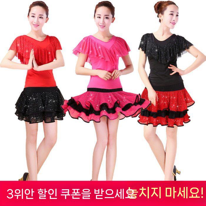 라틴댄스복 스포츠댄스복 라인댄스 브이넥 상의 반팔 엣지레드 2XL - 상세 이미지 2