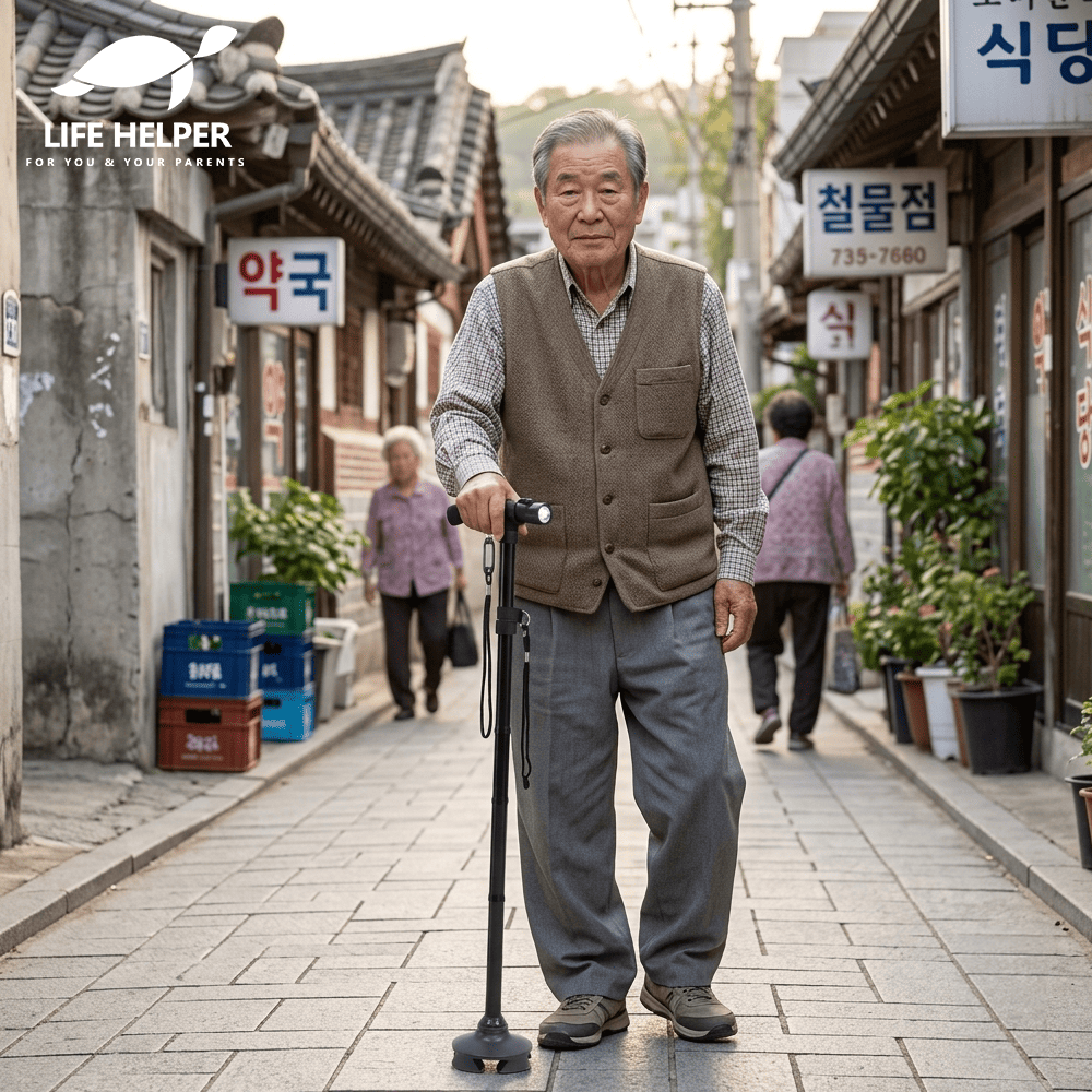 LH-G2 지팡이 어르신 경량 후레쉬 접이식 할머니 할아버지 노인 휴대용 네발 활동 의료용 - 메인 이미지