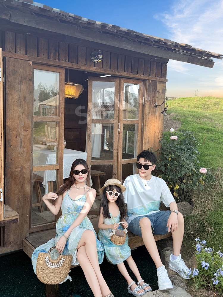 패밀리룩 시밀러룩 여름 가족 커플룩 맥시 비치 드레스 반팔티 비치웨어 휴양지 바캉스룩 - 상세 이미지 3