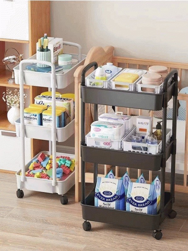 이동식 트롤리 바퀴형 3단 수납장 기저귀 아기 간식 주방 욕실 틈새 trolley cart