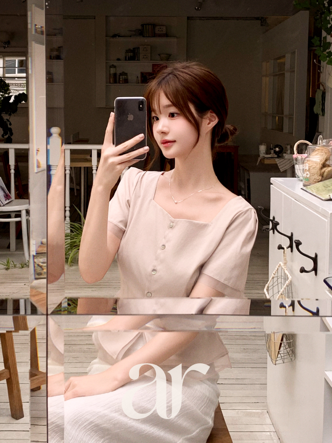 (국내제작) 쉬폰 페플럼 허리끈 스퀘어넥 반팔 블라우스 bs8859 - 상세 이미지 4