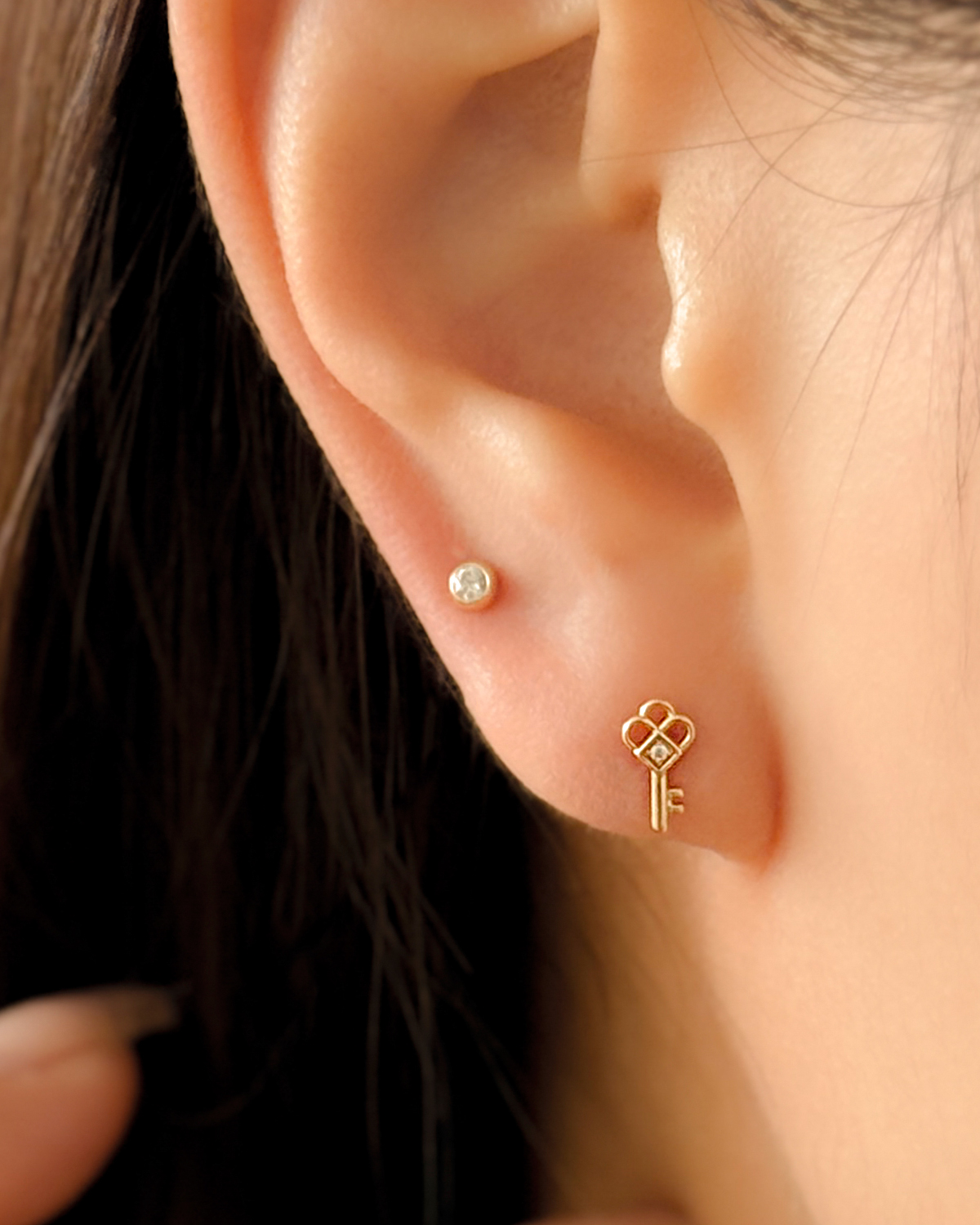 14k 콩알 미니 큐빅 볼 피어싱 - 3mm 골드 심플 레이어드 - 상세 이미지 4
