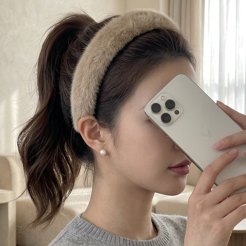 포근 따뜻 페이크 퍼 겨울 헤어 밴드 머리띠 [블랙 베이지 화이트 애쉬그레이 브라운] N944 - 상품 이미지