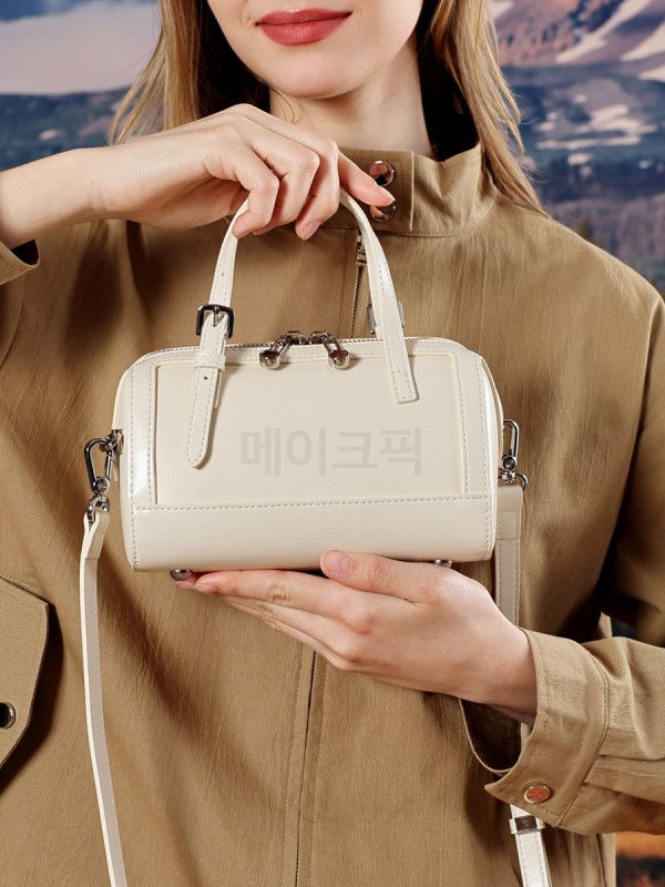 메이크픽 은은한광택 소가죽 토트백 캐주얼 미니 보스턴백 3way 직장인 가방 - 상세 이미지 2
