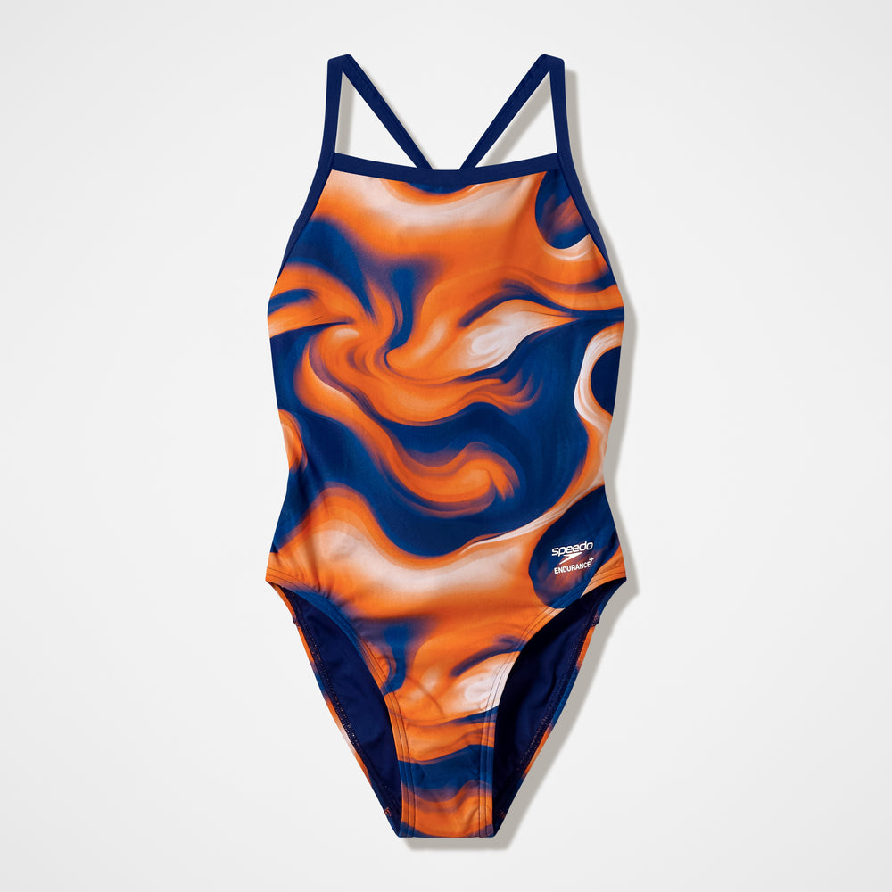 스피도 여성 팀 프린트 턴백 원피스 수영복 Navy/Orange, 42 - 상세 이미지 4