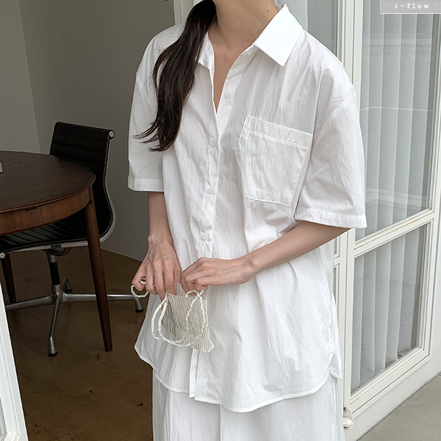 모번 나일론 오버핏 스트랩 반팔 셔츠 3col 여름 빅사이즈 하프 보이핏 루즈 제이플로우 - 상품 이미지