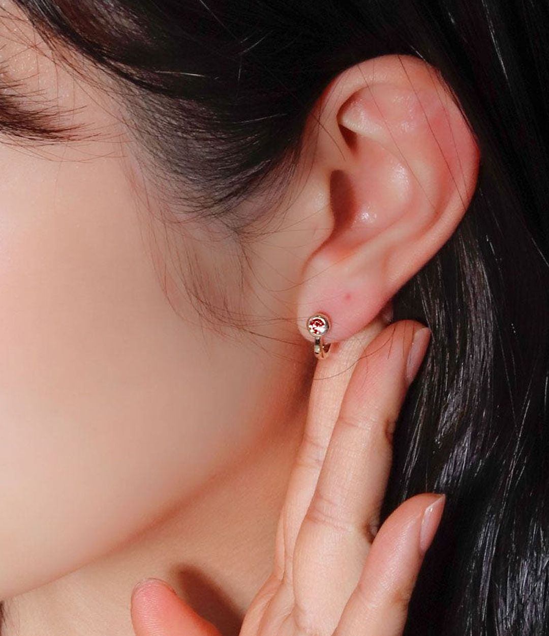 3.5미리 랩 루비 베젤 루브 원터치 귀걸이 데일리 여자 친구 생일 선물 이미지 6