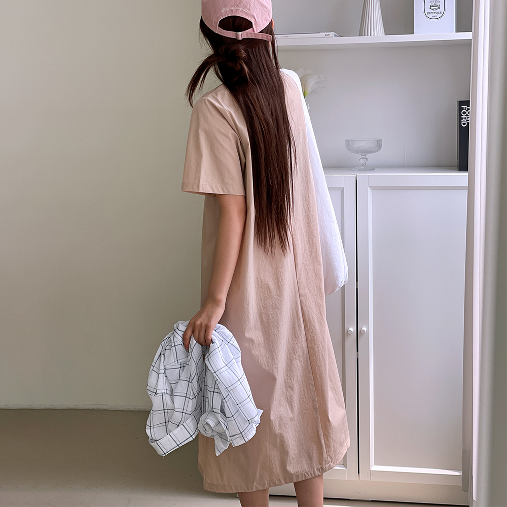바스락원피스 여름 반팔 롱원피스 나일론 A라인 이미지 7